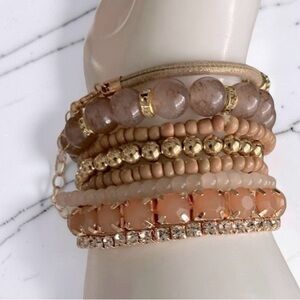 8 Piece Bohemian Boho Layered Beaded Stackable Bracelets, Pouch included NWOT